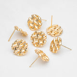 10pcs Round Weave Earring 14mm 18K Plated Brass Stud Components