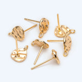 10pcs 18K Plated Brass Disc Ear Posts 10mm, Rustic Stud Earring Components