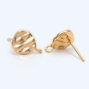10pcs 18K Plated Brass Disc Ear Posts 10mm, Rustic Stud Earring Components