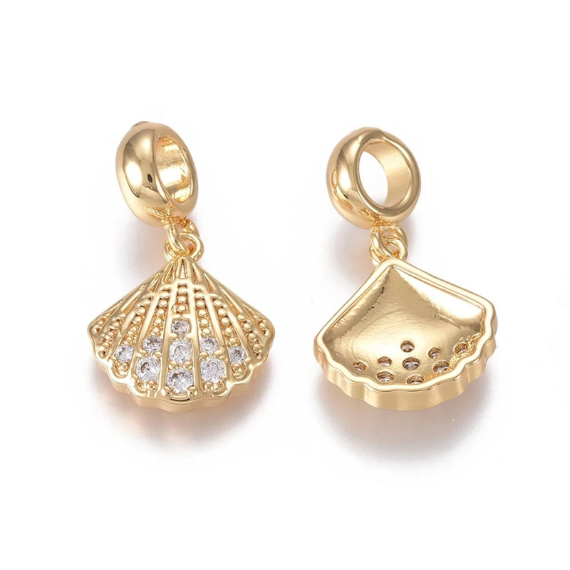 Scallop Shell European Charms with Zirconia Pendants for Jewelry Making