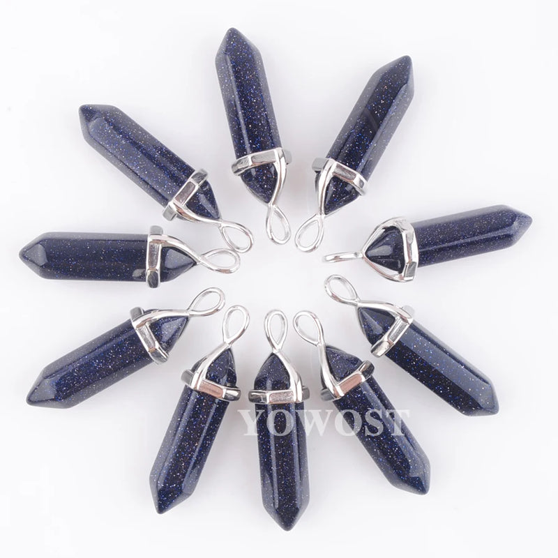 10pcs Semi-precious Stones Pendants Hexagonal Point Pendulum Column