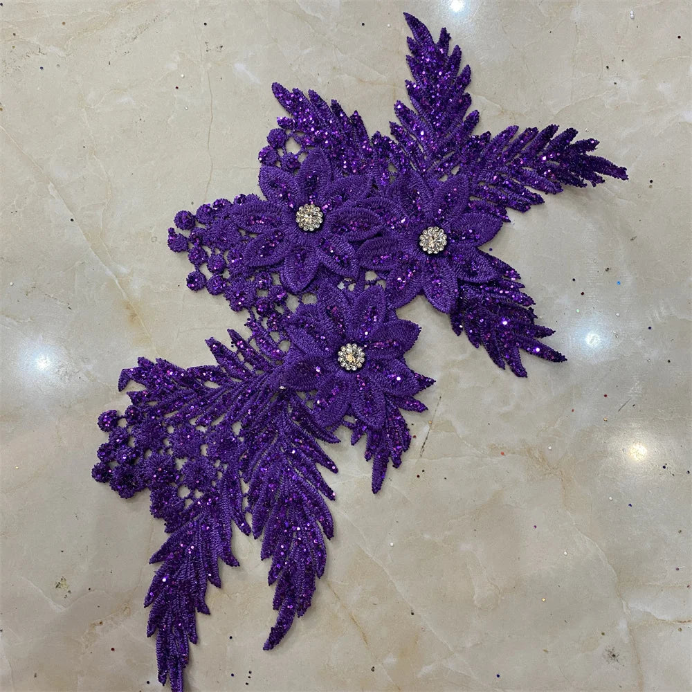 10pcs Multi-color Sequin Crystal Floral Embroidery Lace Applique
