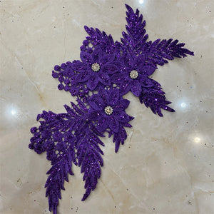 10pcs Multi-color Sequin Crystal Floral Embroidery Lace Applique
