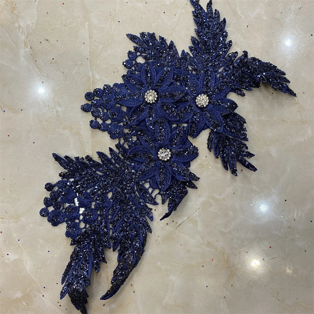 10pcs Multi-color Sequin Crystal Floral Embroidery Lace Applique