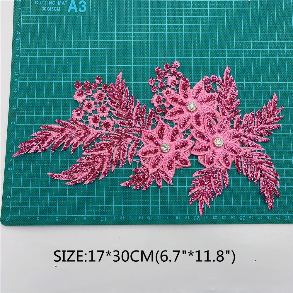 10pcs Multi-color Sequin Crystal Floral Embroidery Lace Applique