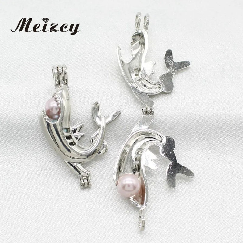10pcs Shark Pearl Cage Stainless Steel Tone Aroma Necklace Pendants