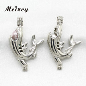 10pcs Shark Pearl Cage Stainless Steel Tone Aroma Necklace Pendants