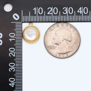10pcs 14x11mm Shell Paved Round Charms, 18K Plated Brass Disk Pendants