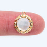 10pcs 14x11mm Shell Paved Round Charms, 18K Plated Brass Disk Pendants