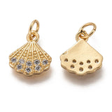 10pcs Shell Shape Brass Pendants with CZ Charms 12x10x2mm