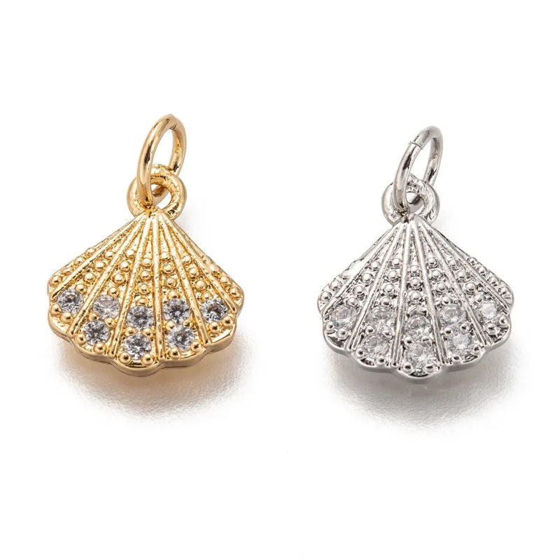 10pcs Shell Shape Brass Pendants with CZ Charms 12x10x2mm