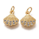 10pcs Shell Shape Brass Pendants with CZ Charms 12x10x2mm
