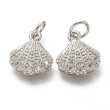 10pcs Shell Shape Brass Pendants with CZ Charms 12x10x2mm