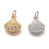 10pcs Shell Shape Brass Pendants with CZ Charms 12x10x2mm