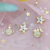 10pcs Rhinestone Planet Stars Charms Pendant DIY Jewelry Making