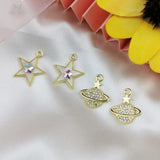 10pcs Rhinestone Planet Stars Charms Pendant DIY Jewelry Making