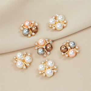 10pcs Pearl Flower Rhinestone Buttons Zircon Floral Decorative DIY Craft