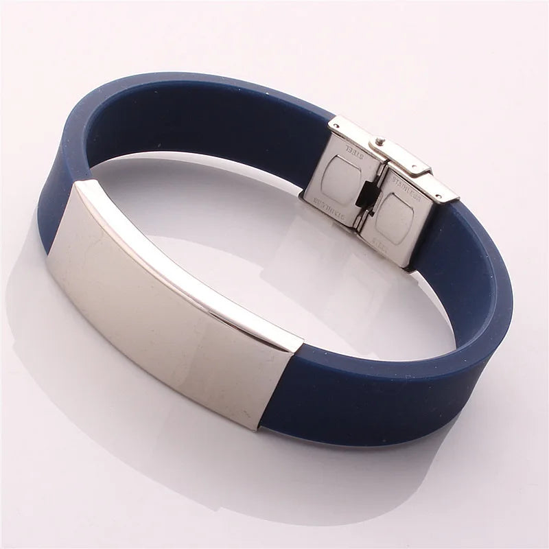 Silicone Bangle Stainless Steel Plate Bracelet Blank For Engrave