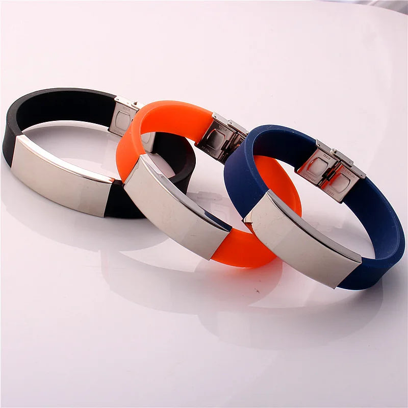 Silicone Bangle Stainless Steel Plate Bracelet Blank For Engrave
