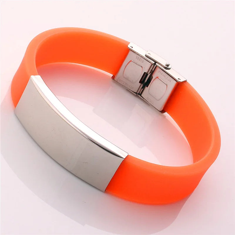 Silicone Bangle Stainless Steel Plate Bracelet Blank For Engrave