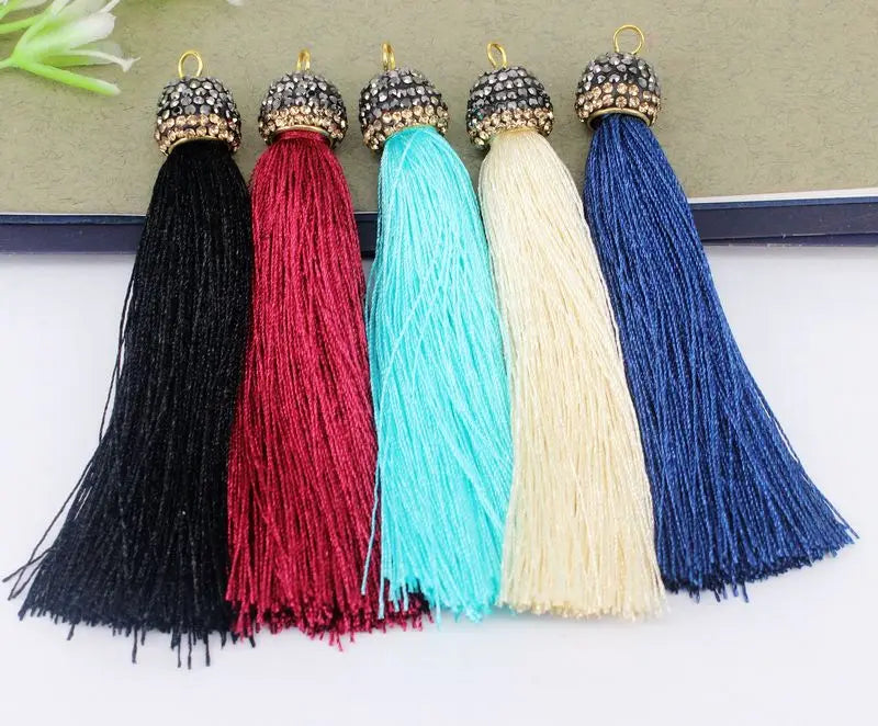 10pcs Mix Tassel Pendant Charms, Crystal Caps Tassels For Jewelry Making