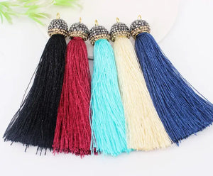 10pcs Mix Tassel Pendant Charms, Crystal Caps Tassels For Jewelry Making