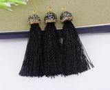 10pcs Mix Color Silk Tassels with Pave Crystal Caps for Jewelry Making