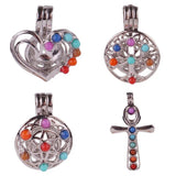 10pcs Silver Chakra Stones Pearl Cage Locket Pendant Charms
