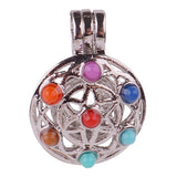 10pcs Silver Chakra Stones Pearl Cage Locket Pendant Charms