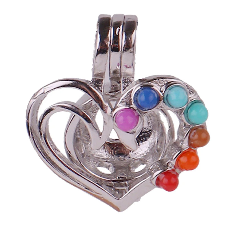 10pcs Silver Chakra Stones Pearl Cage Locket Pendant Charms