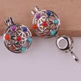 10pcs Silver Chakra Stones Pearl Cage Locket Pendant Charms