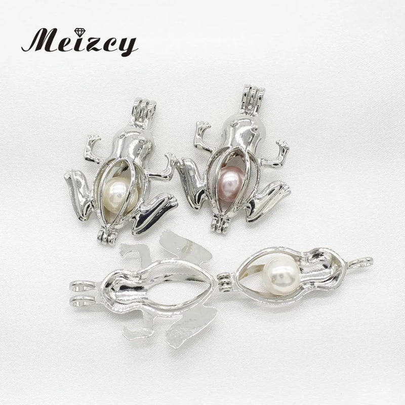 10pcs Silver Frog Oyster Pearl Cage Pendant Jewelry Making