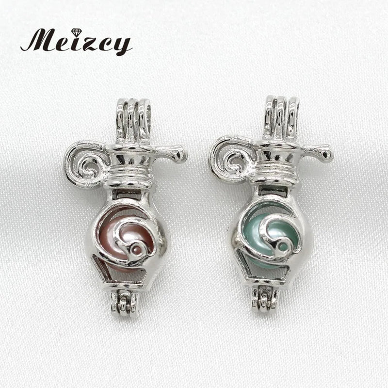 10pcs Silver Pearl Cage Pendant for Aroma Necklace Making