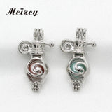 10pcs Silver Pearl Cage Pendant for Aroma Necklace Making