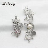 10pcs Silver Cat Pearl Cage Locket Pendant for Essential Oil Necklace