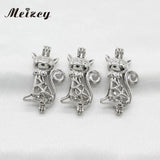 10pcs Silver Cat Pearl Cage Locket Pendant for Essential Oil Necklace