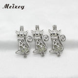 10pcs Silver Cat Pearl Cage Locket Pendant for Essential Oil Necklace