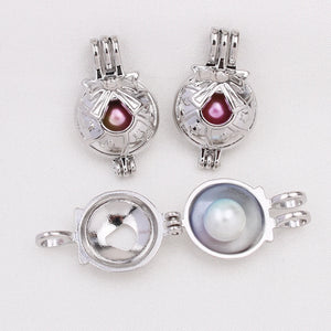 10pcs Silver Jingle Bell Bowknot Pearl Cage Pendant Oil Diffuser Necklace