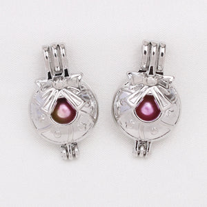 10pcs Silver Jingle Bell Bowknot Pearl Cage Pendant Oil Diffuser Necklace