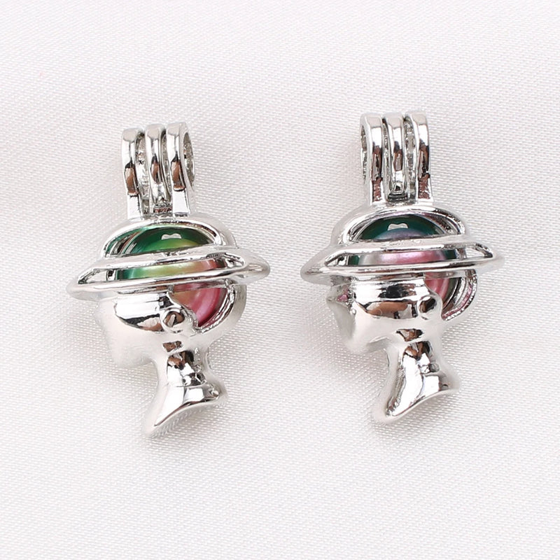 10pcs Silver Plated Lady Head Hat Pearl Cage Pendant