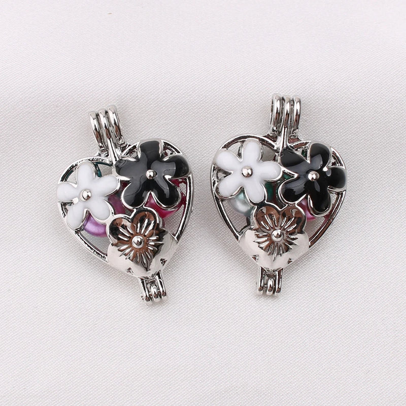 10pcs Enamel Heart Flower Pearl Cage Oil Diffuser Locket Pendants