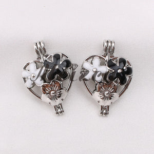 10pcs Enamel Heart Flower Pearl Cage Oil Diffuser Locket Pendants
