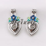 10pcs Heart Shape Silver Plated Flower Pearl Cage Charms