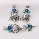 10pcs Heart Shape Silver Plated Flower Pearl Cage Charms