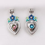 10pcs Heart Shape Silver Plated Flower Pearl Cage Charms