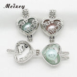 10pcs Silver Plated Heart Mom Pearl Cage Bead Locket Pendants