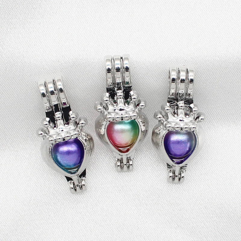 10pcs Heart Crown Pearl Cage Oil Diffuser Locket Pendants for Jewelry Making