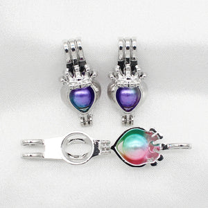 10pcs Heart Crown Pearl Cage Oil Diffuser Locket Pendants for Jewelry Making