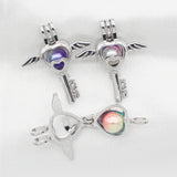10pcs Silver Love Wing Heart Key Pearl Cage Oil Diffuser Bead Locket Pendant