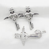 10pcs Silver Love Wing Heart Key Pearl Cage Oil Diffuser Bead Locket Pendant